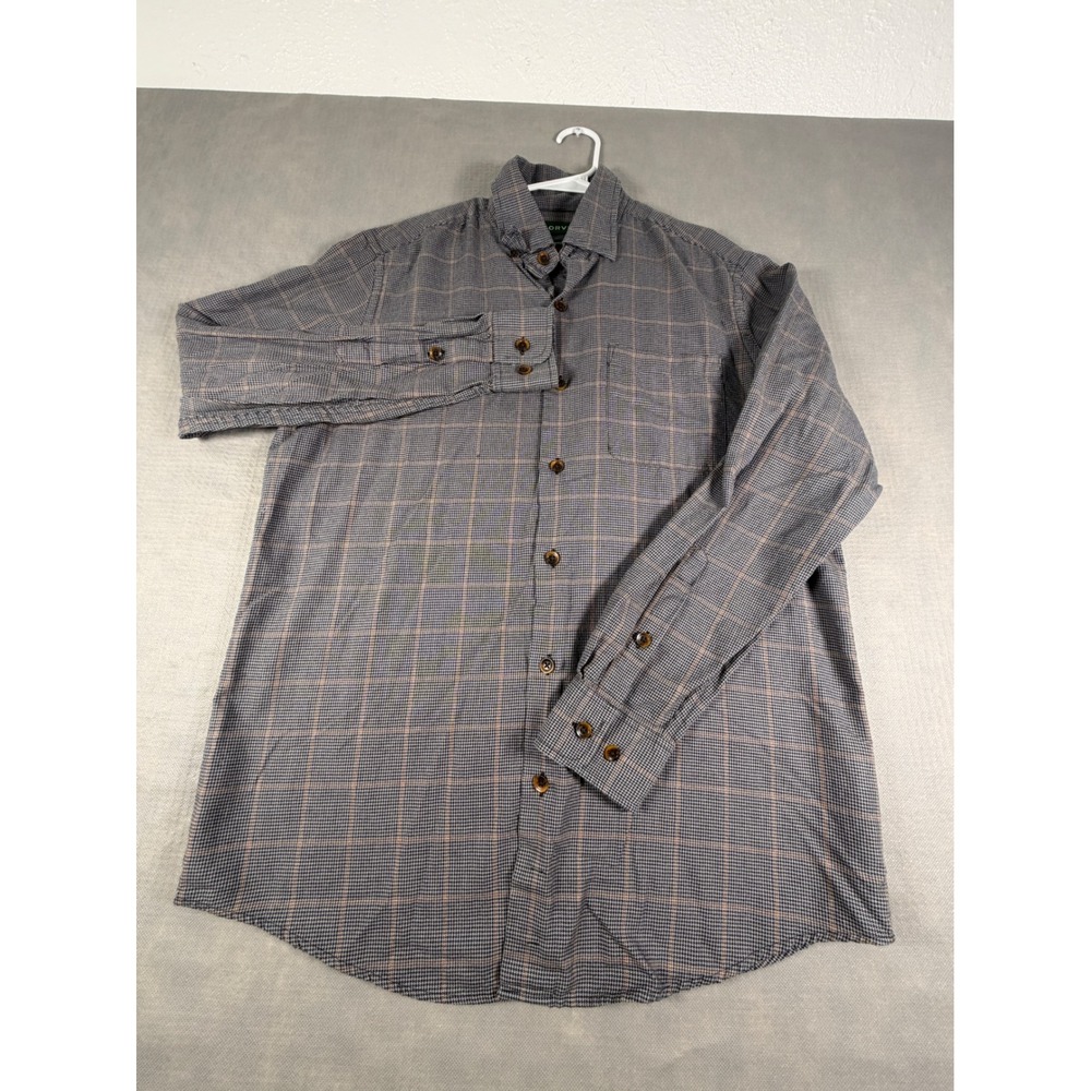 Orvis Mens Classic Fit Houndstooth Windowpane Button Down Shirt Grey Orange M
